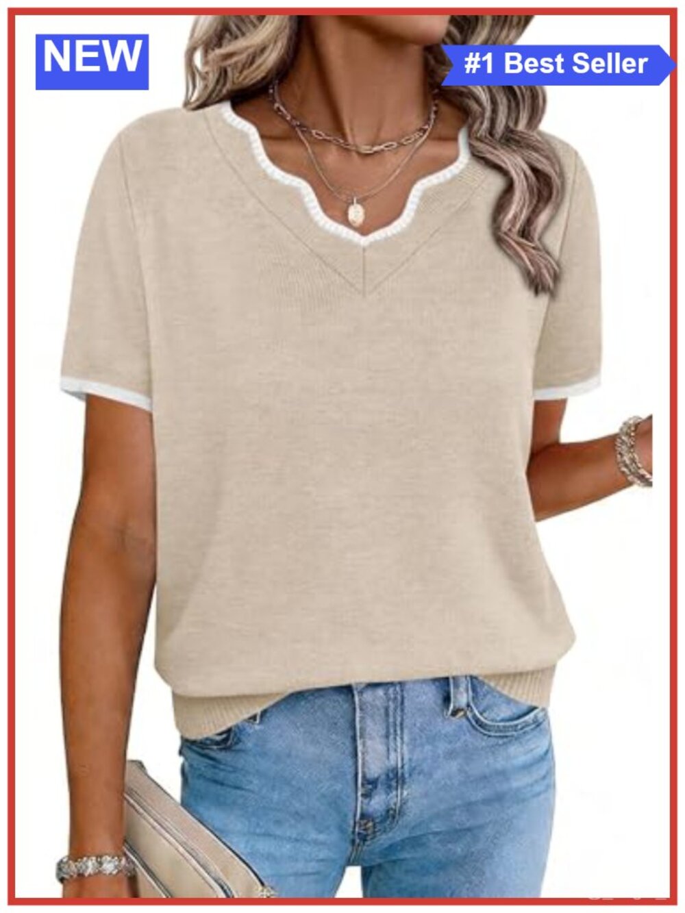 V-Neck Short Sleeve Lightweight Sweater Women Relaxed Fit Knit Business Casual